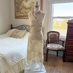 cream‎ gold paisley halter midi dress Speechless size 3